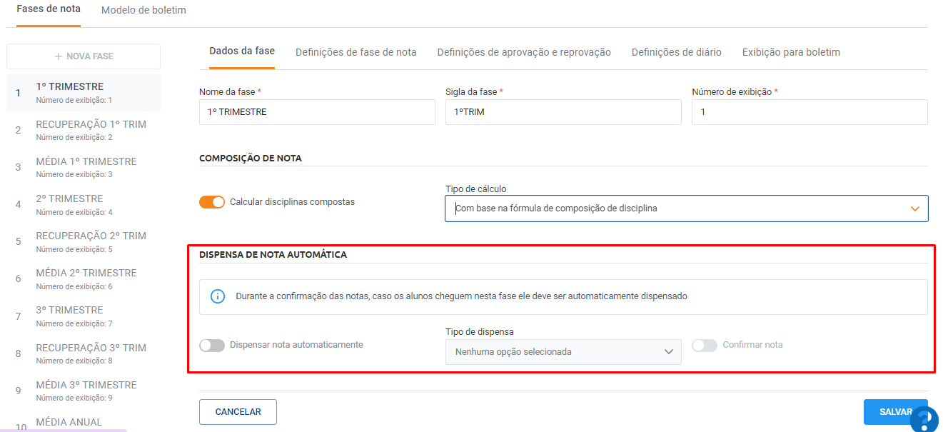 Configurando as Fases de nota – Activesoft
